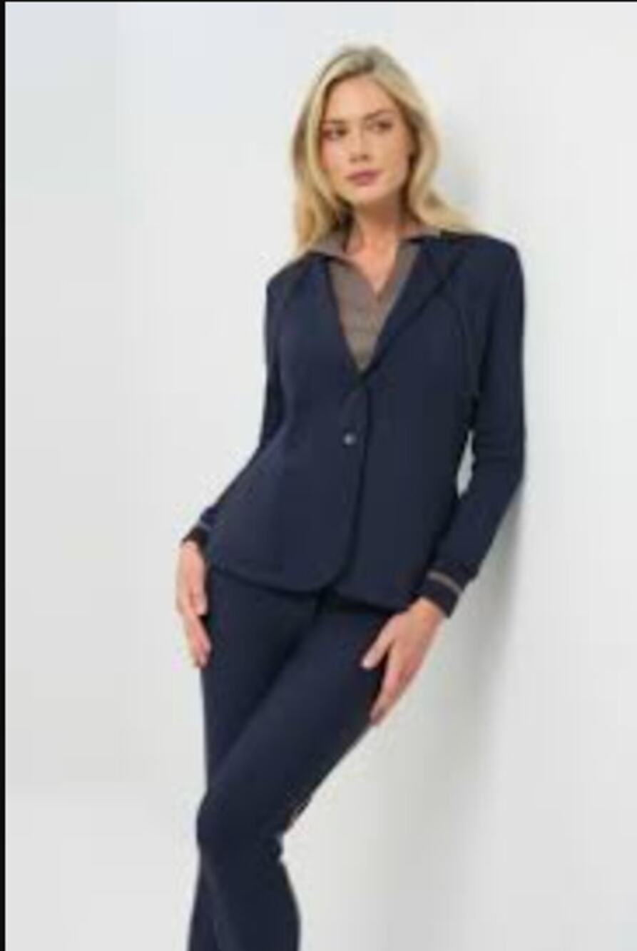 Anatomie Travel Blazer Women's Size Small Navy Stretch Knit Notch Lapel
